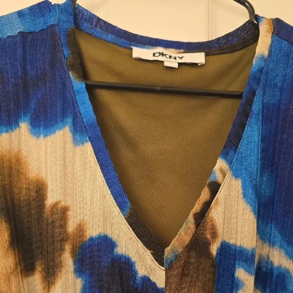 DKNY Multicolor‎ Abstract Tie Dye V-Neck Blouse With Gathered Center Size XL - Picture 4 of 11